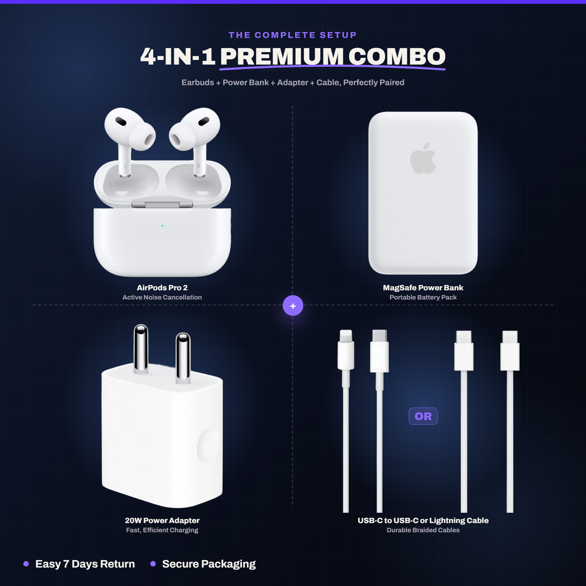 4-in-1 Combo (Pods + BatteryPack + Adaptor + Cable)